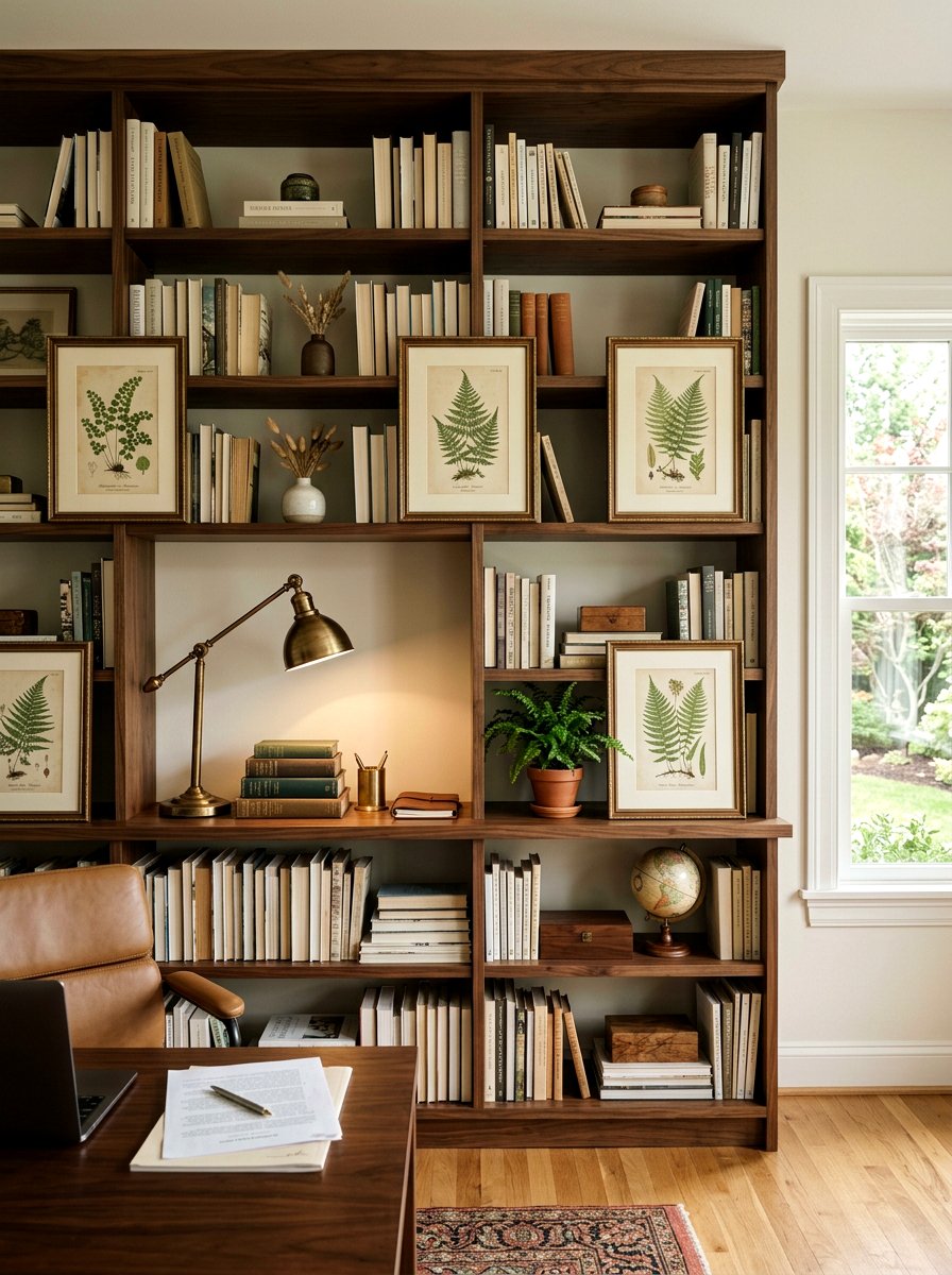Botanical art frames - 25 Spring Bookshelf Decor Ideas