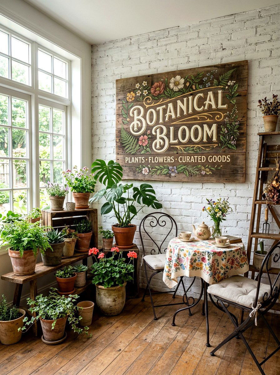 Botanical bloom wood sign - 25 Spring Porch Sign Ideas