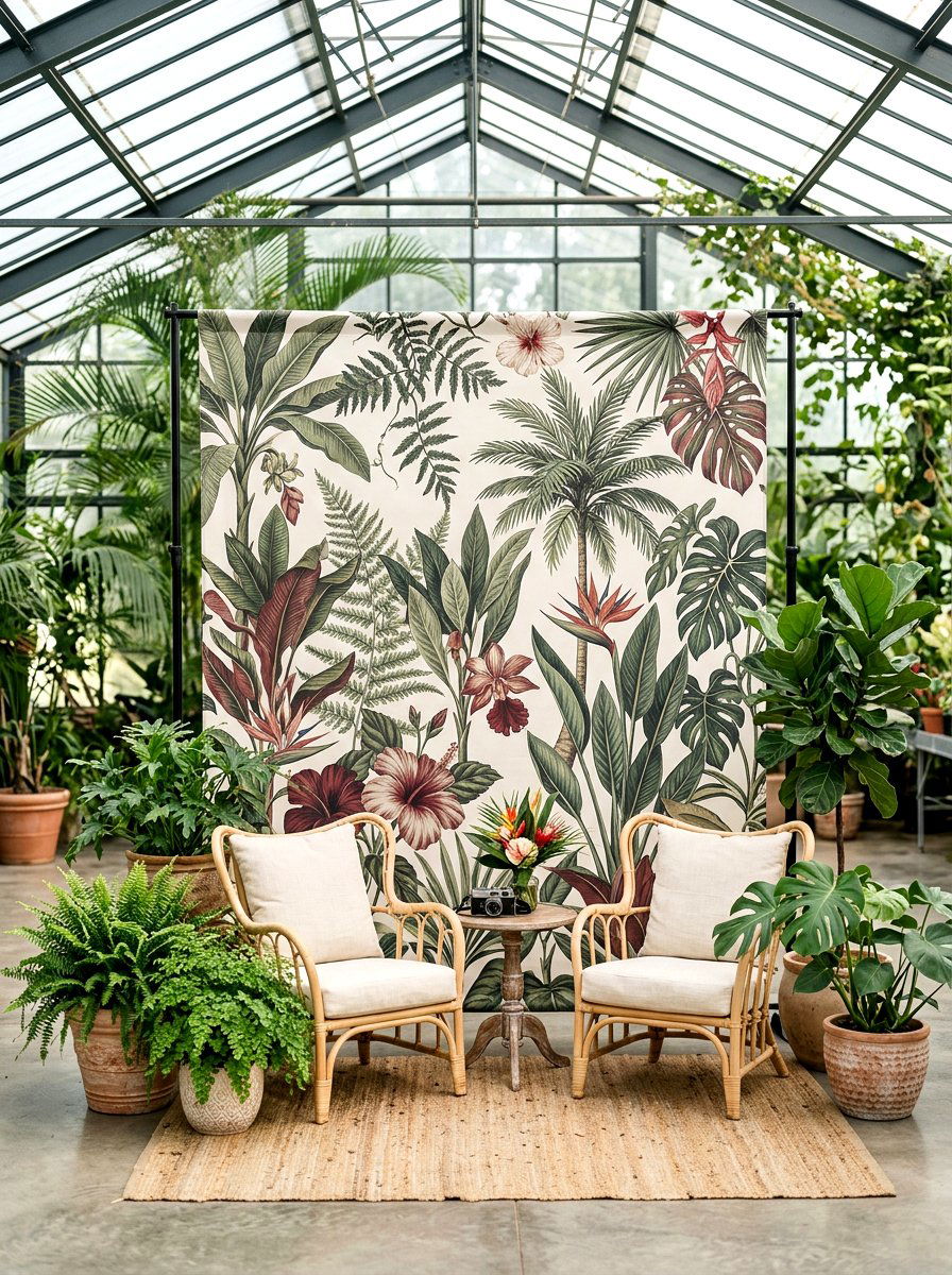 Botanical print backdrop - 25 Spring Cocktail Party Decor Ideas