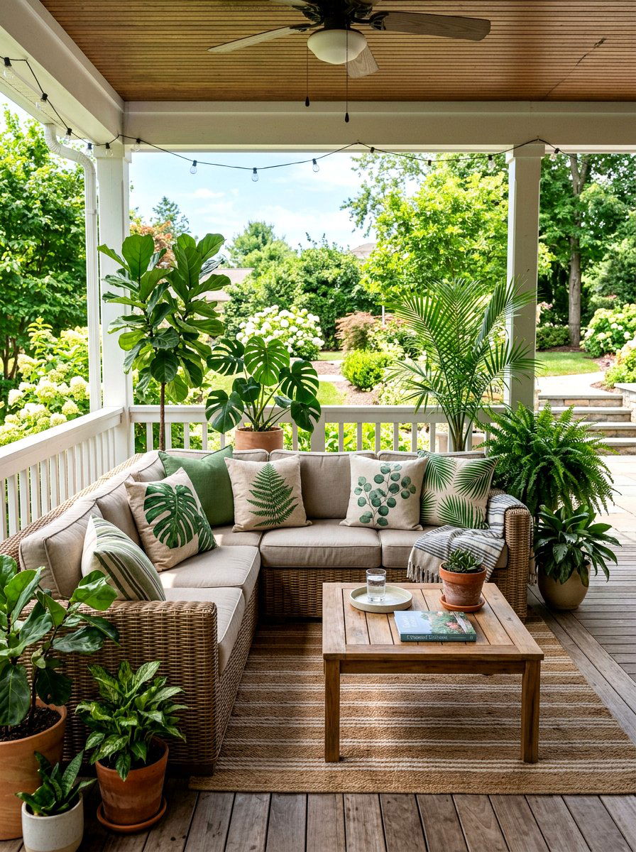 Botanical print cushions - 25 Spring Back Porch Decor Ideas