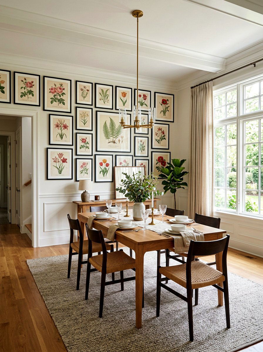 Botanical print gallery wall - 25 Spring Floral Decor Ideas
