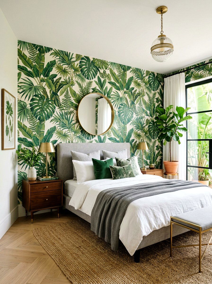 Botanical print wallpaper - 25 Spring Master Bedroom Decor Ideas