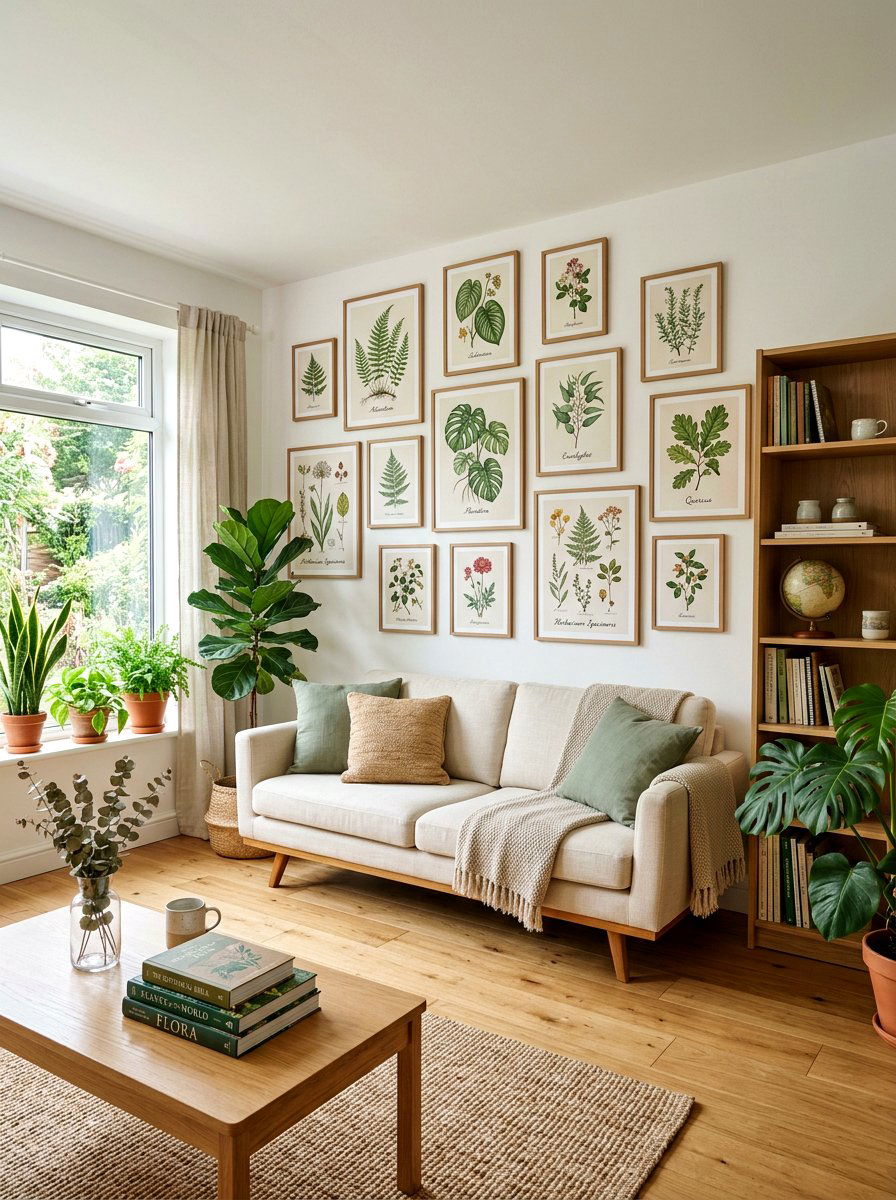 Botanical wall art - 25 Spring Living Room Refresh Ideas