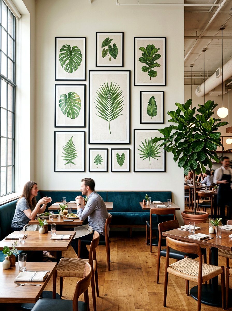 Botanical wall art - 25 Spring Restaurant Decor Ideas