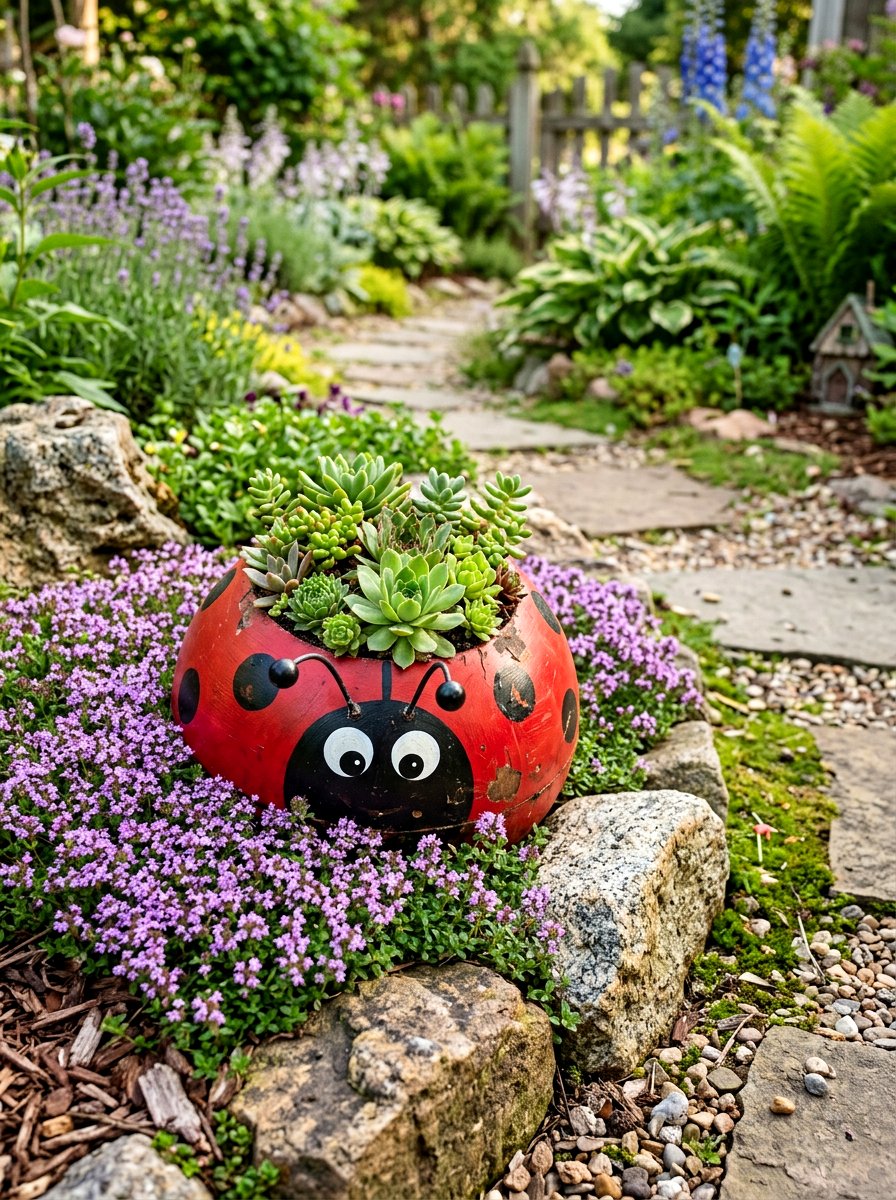 Bowling Ball Ladybug Planter - 25 Spring Ladybug Planter Ideas