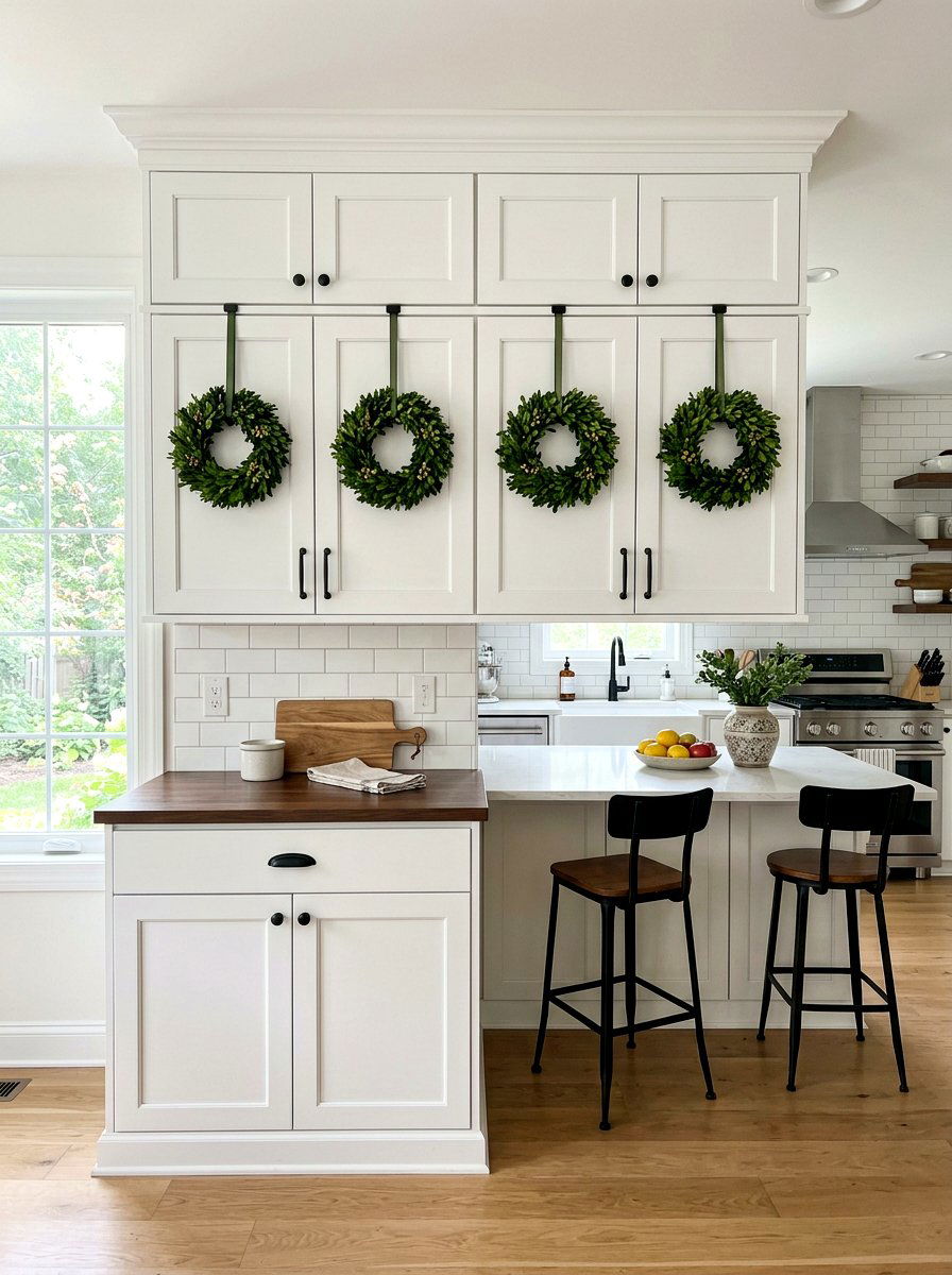 Boxwood Cabinet Wreath - 25 Spring Mini Door Wreath Ideas