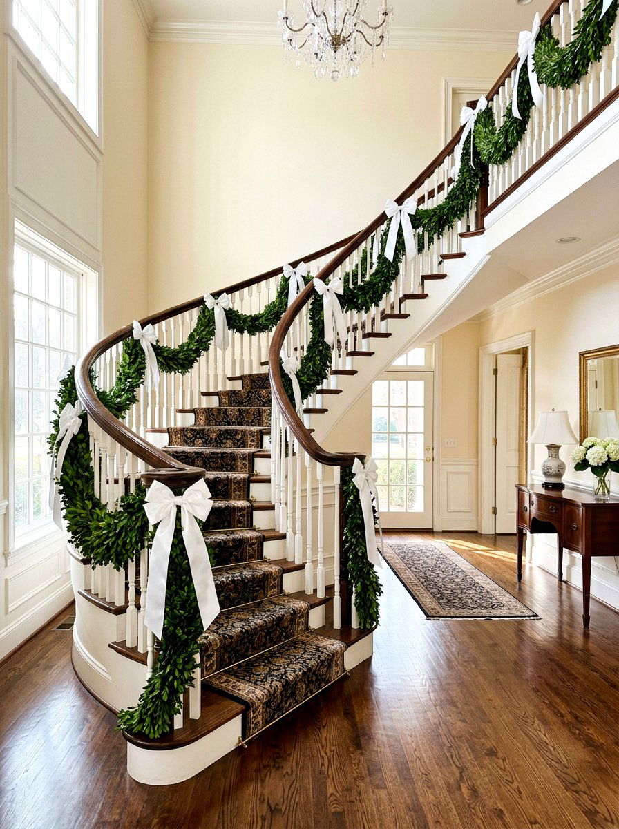 Boxwood Greenery Garland - 25 Spring Banister Garland Ideas