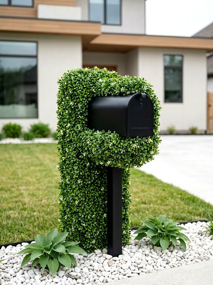 Boxwood Greenery Mailbox Decoration - 25 Spring Mailbox Swag Ideas