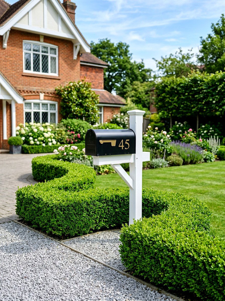 Boxwood Mailbox Hedge - 25 Spring Mailbox Post Decor Ideas