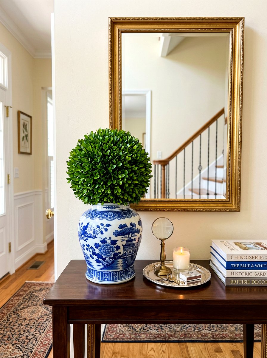 Boxwood Topiary In Blue And White Ginger Jar - 25 Spring Boxwood Topiary Ideas