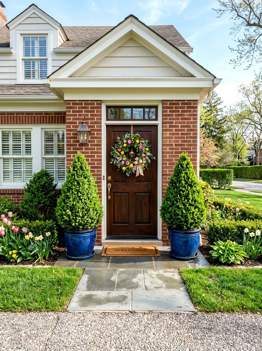 Boxwood Topiary Near Front Door - 25 Spring Boxwood Topiary Ideas