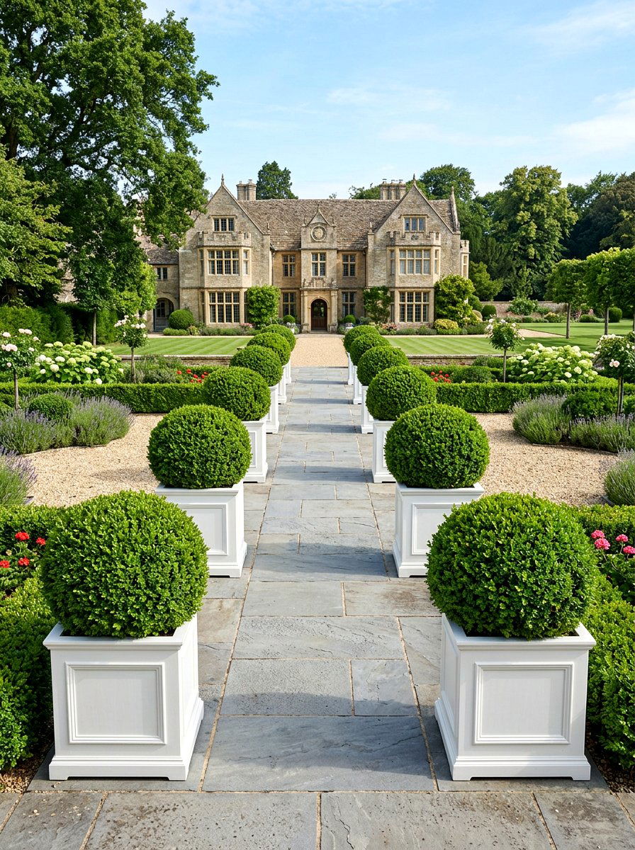 Boxwood Topiary Planters - 25 Spring Patio Planter Arrangement Ideas
