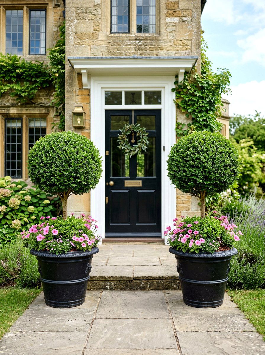 Boxwood Topiary Pot - 25 Spring Curbside Planter Ideas
