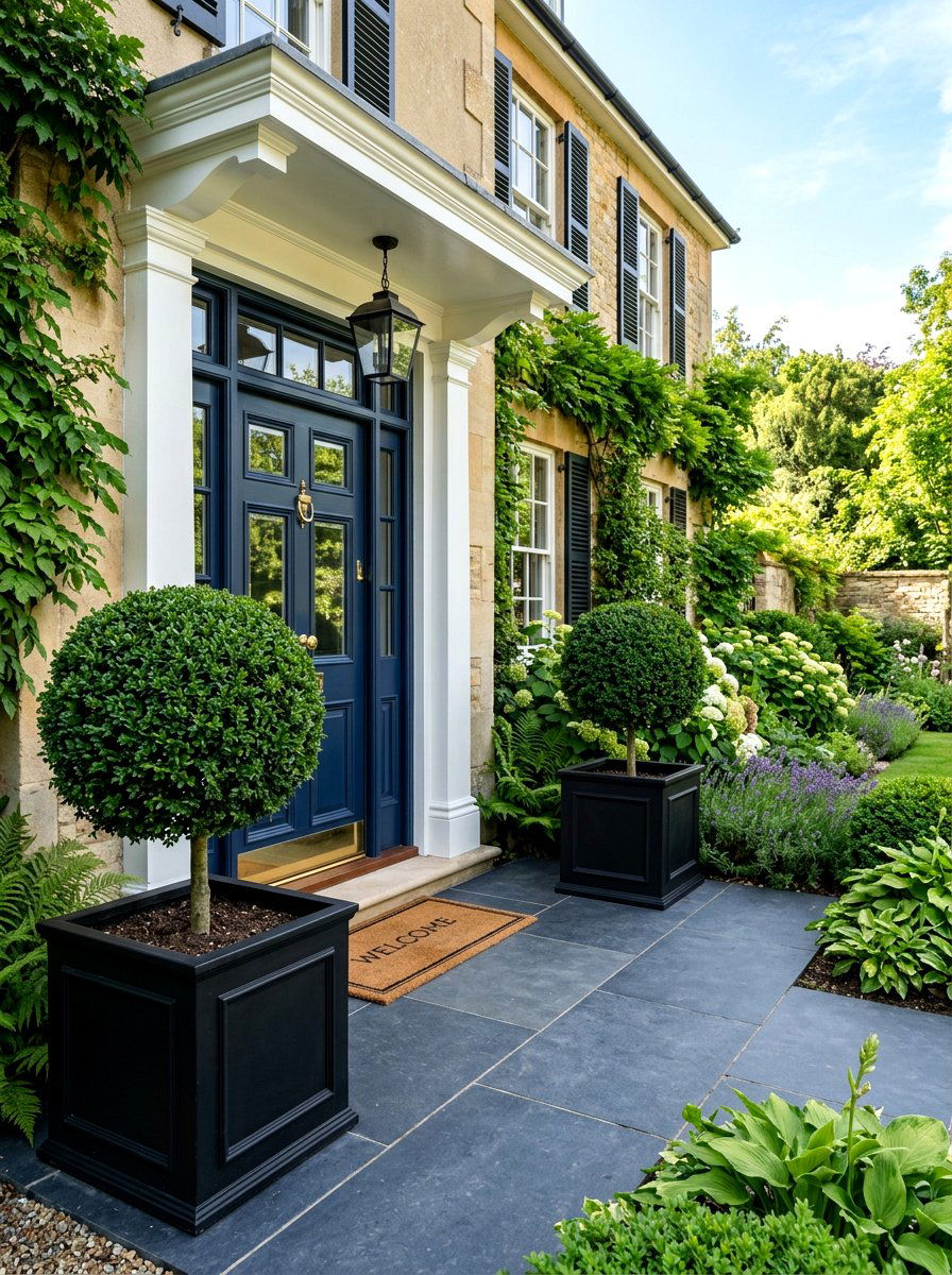 Boxwood Topiary Pot - 25 Spring Front Yard Planter Ideas