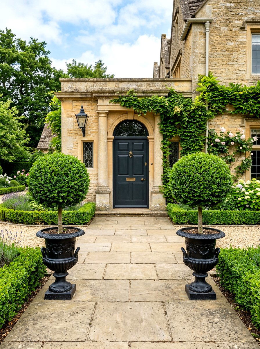 Boxwood Topiary Sidewalk Planter - 25 Spring Sidewalk Planter Ideas
