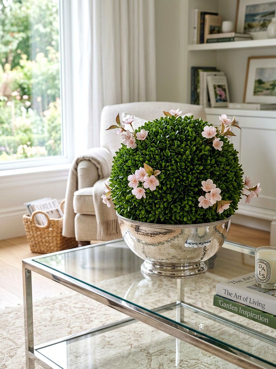 Boxwood Topiary With Silk Flower - 25 Spring Boxwood Topiary Ideas