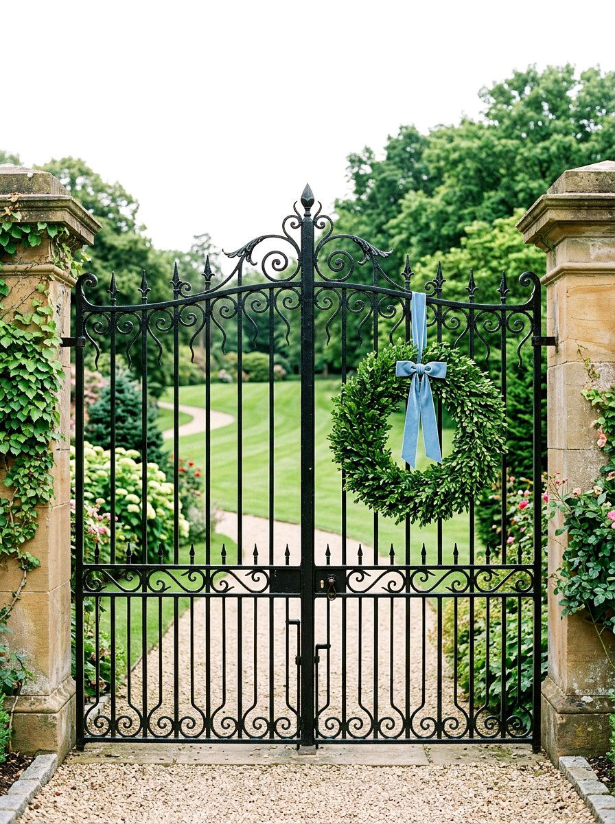 Boxwood Wreath For Gate - 25 Spring Iron Gate Decor Ideas
