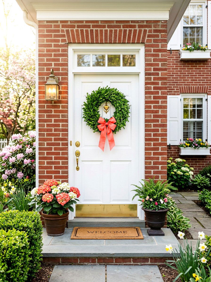 Boxwood Wreath Front Door - 25 Spring Preppy Decor Ideas