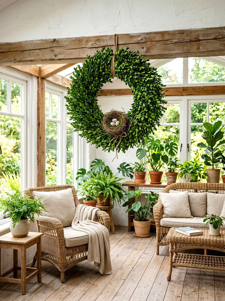 Boxwood Wreath With Bird Nest - 25 Spring Boxwood Wreath Ideas