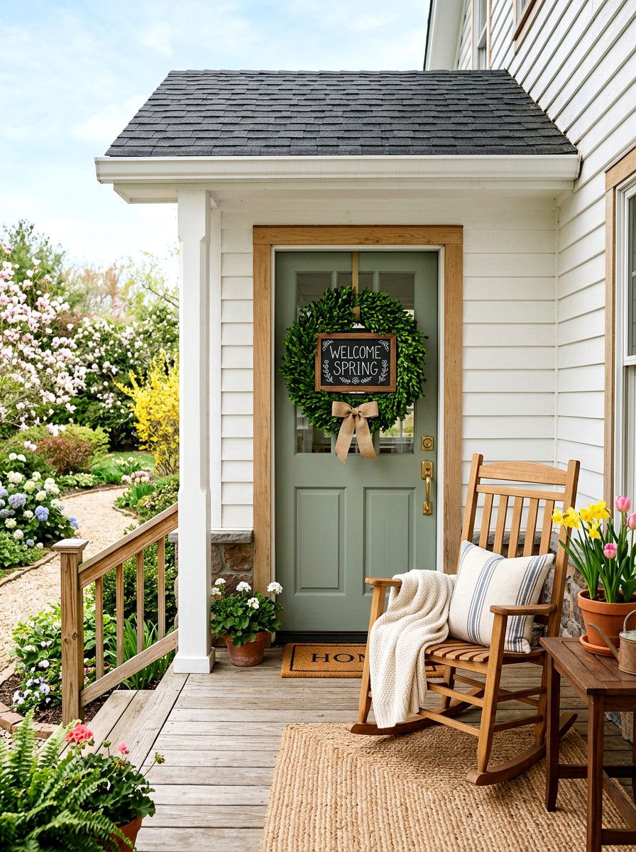 Boxwood Wreath With Chalkboard Sign - 25 Spring Boxwood Wreath Ideas