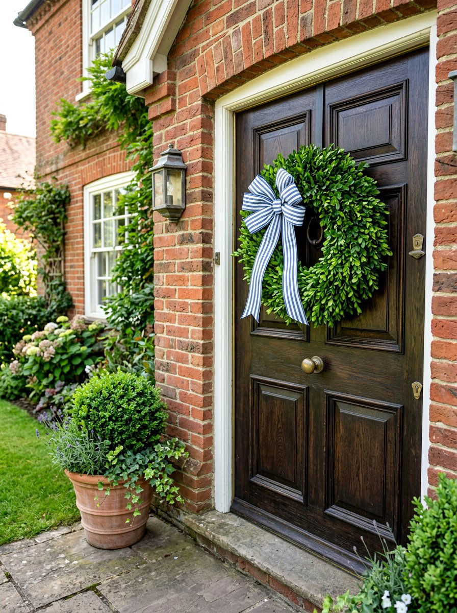 Boxwood Wreath With Ribbon - 25 Spring Floral Wreath Ideas