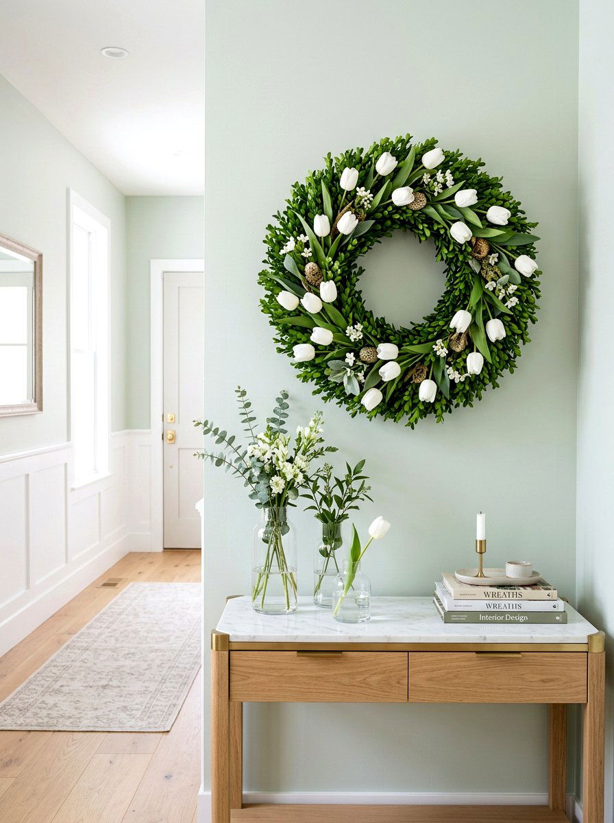 Boxwood Wreath With White Tulips - 25 Spring Boxwood Wreath Ideas