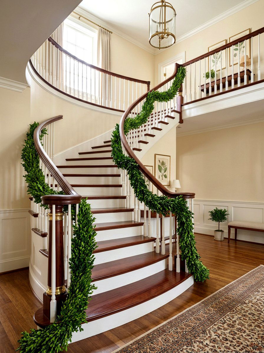 Boxwood garland - 25 Spring Staircase Garland Ideas