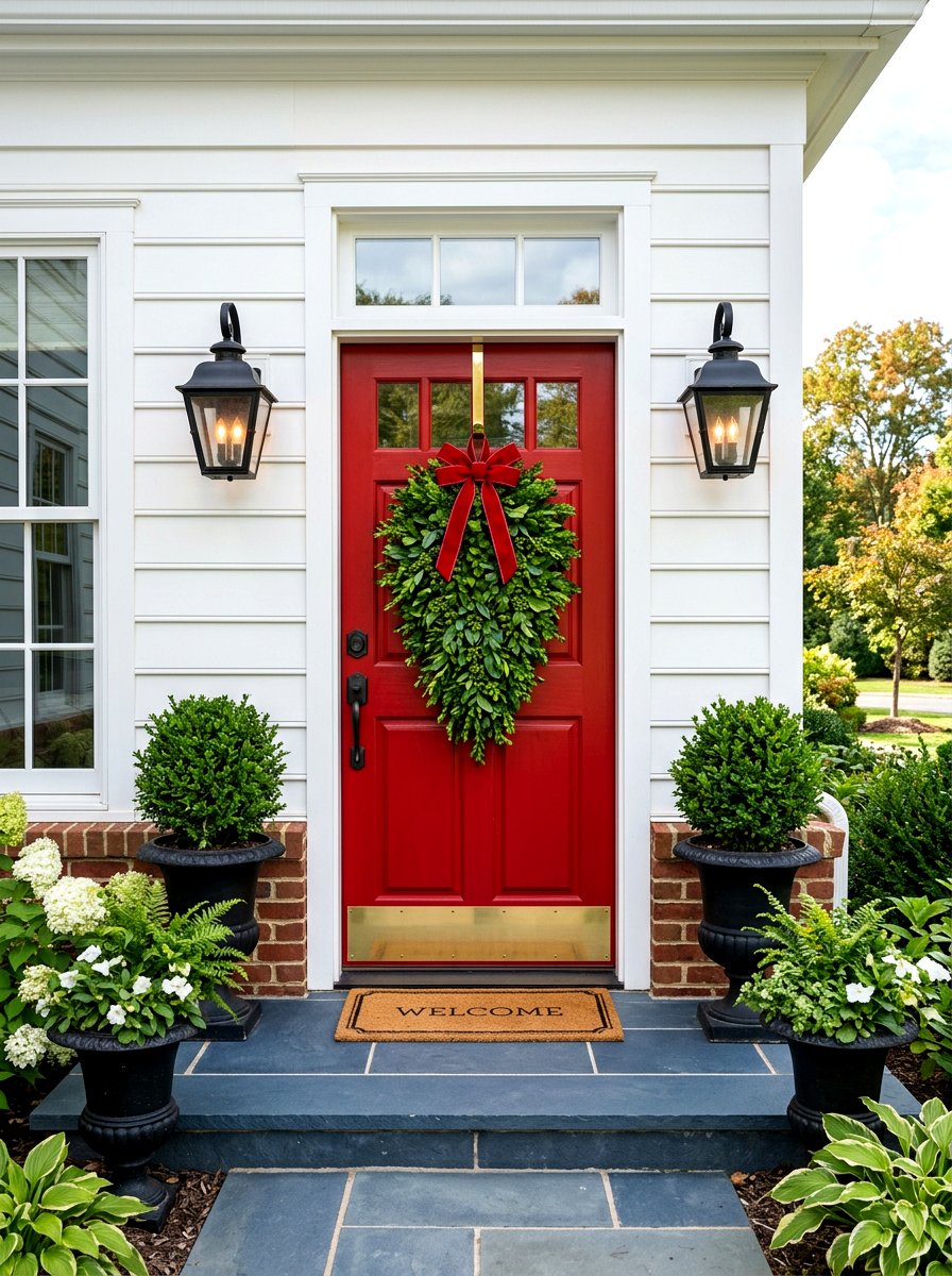 Boxwood greenery door swag - 25 Spring Door Swag Ideas