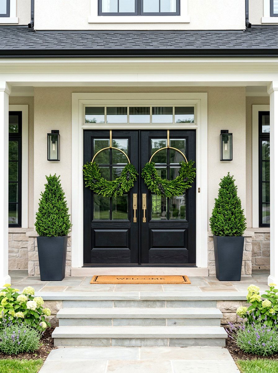 Boxwood greenery hoop wreath - 25 Spring Half Wreath Ideas