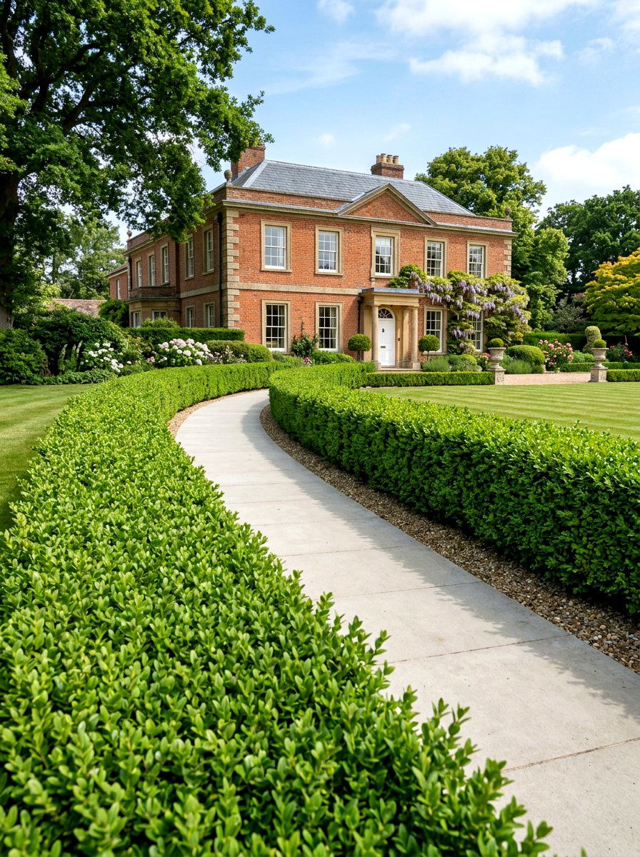 Boxwood hedge border - 25 Spring Front Walkway Decor Ideas