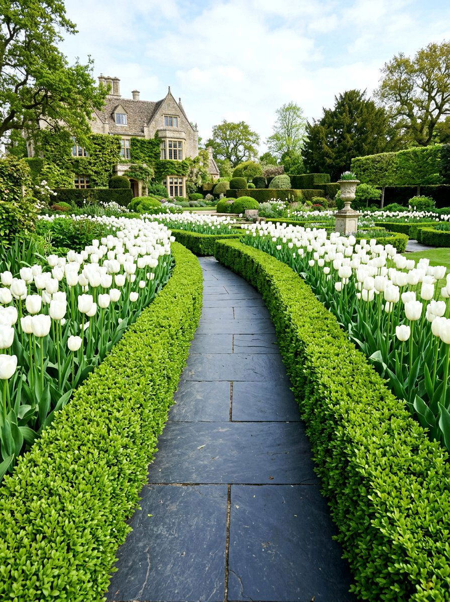 Boxwood hedge lining walkway - 25 Spring Entryway Walkway Ideas