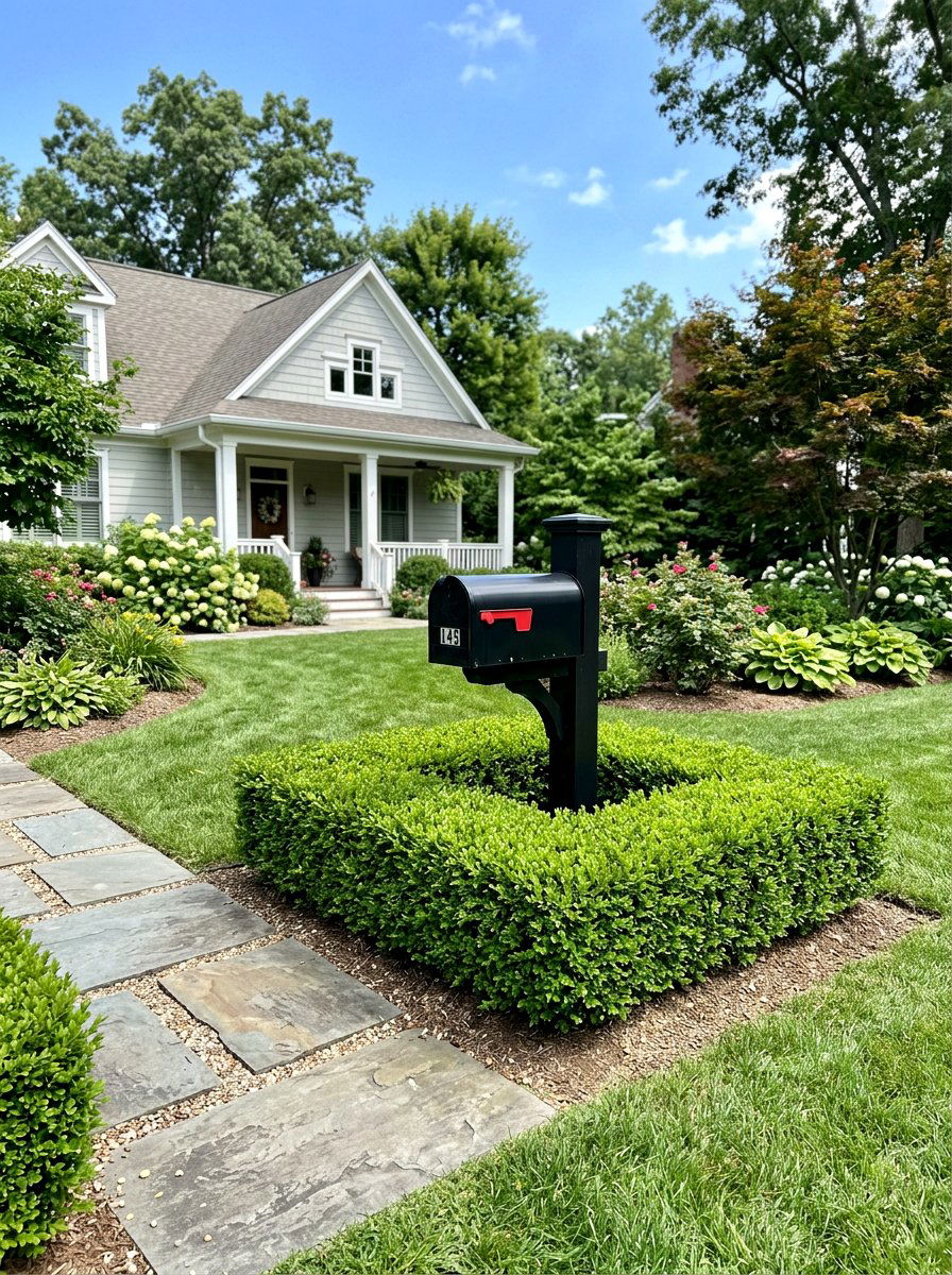 Boxwood mailbox hedge - 25 Spring Mailbox Planter Ideas