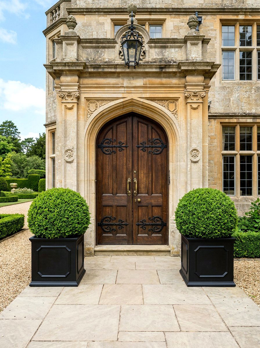 Boxwood topiary planter - 25 Spring Planter Ideas for Front Porch