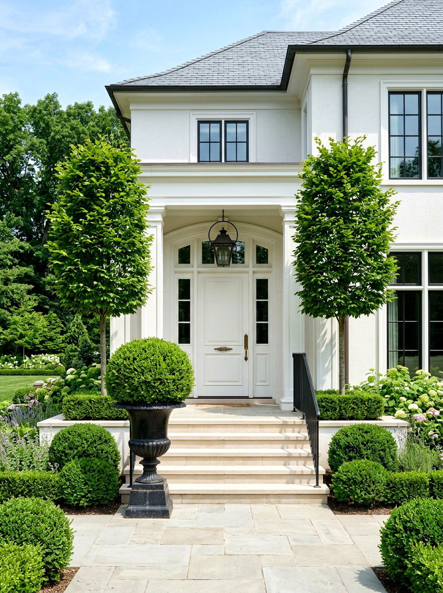 Boxwood topiary - 25 Outdoor Spring Decor Ideas for Front Porch