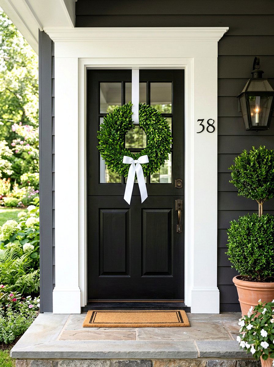 Boxwood wreath for front door - 25 Spring Dutch Door Decor Ideas