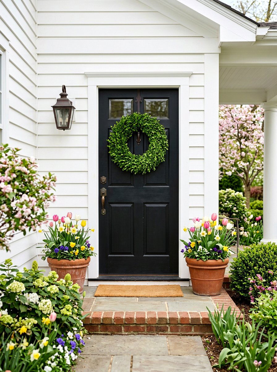 Boxwood wreath front door - 25 Spring Greenery Decor Ideas