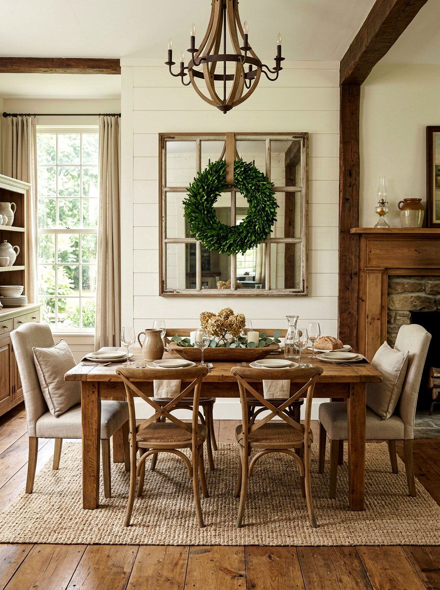 Boxwood wreath on window pane mirror - 25 Spring Wreath on Mirror Ideas