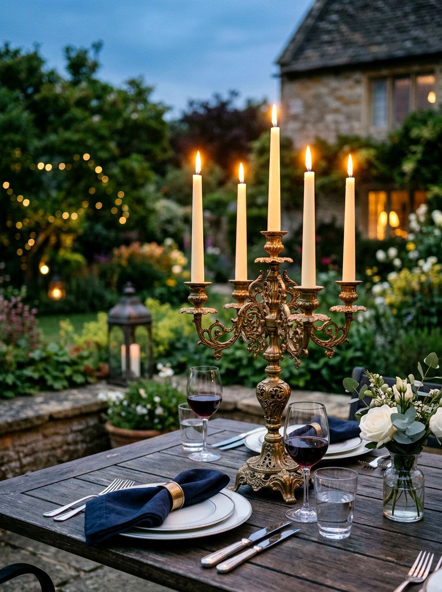 Brass Candle Holder - 25 Spring Outdoor Table Decor Ideas