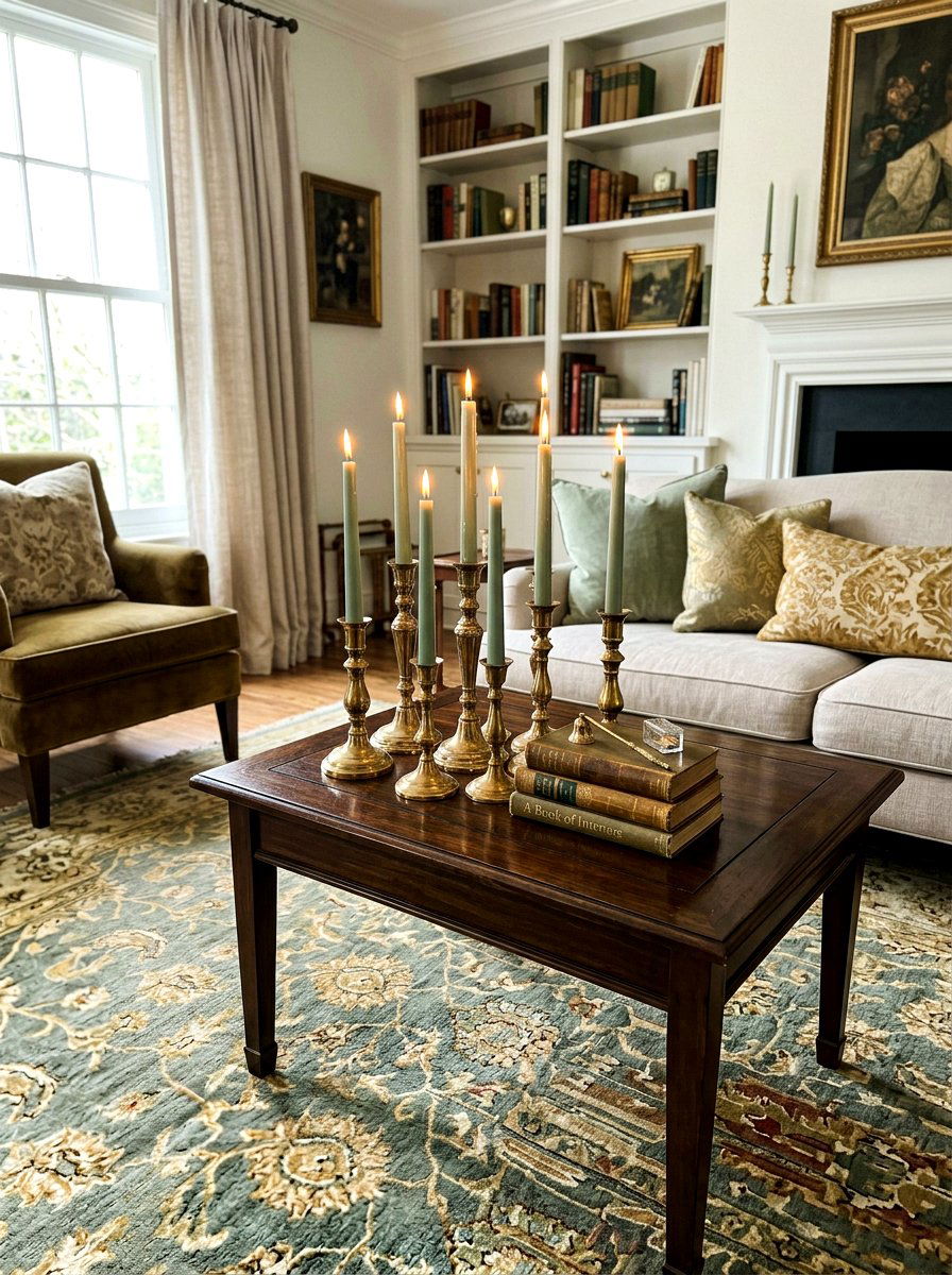 Brass Candlestick Display - 25 Spring Fireplace Mantel Ideas