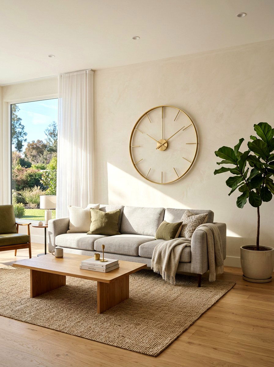 Brass Clock On Neutral Wall - 25 Spring Brass Accent Decor Ideas