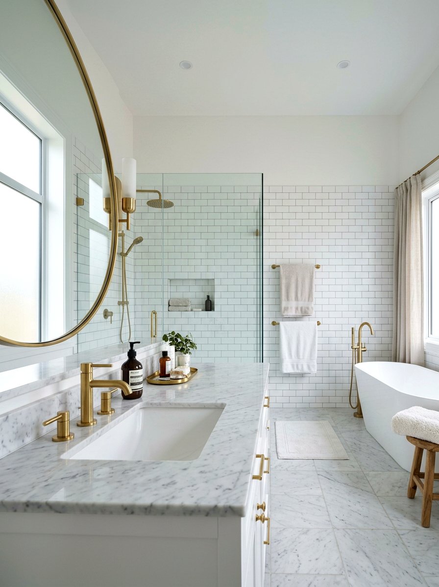 Brass Faucet In Light Bathroom - 25 Spring Brass Accent Decor Ideas