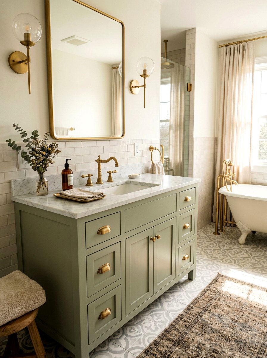 Brass Hardware Bathroom Refresh - 25 Spring Bathroom Vanity Decor Ideas