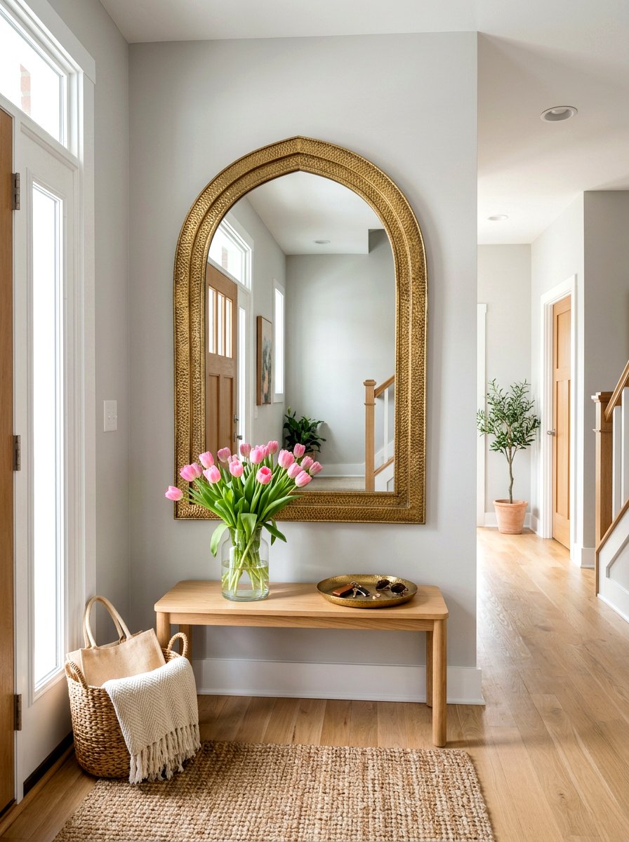 Brass Mirror In Entryway
