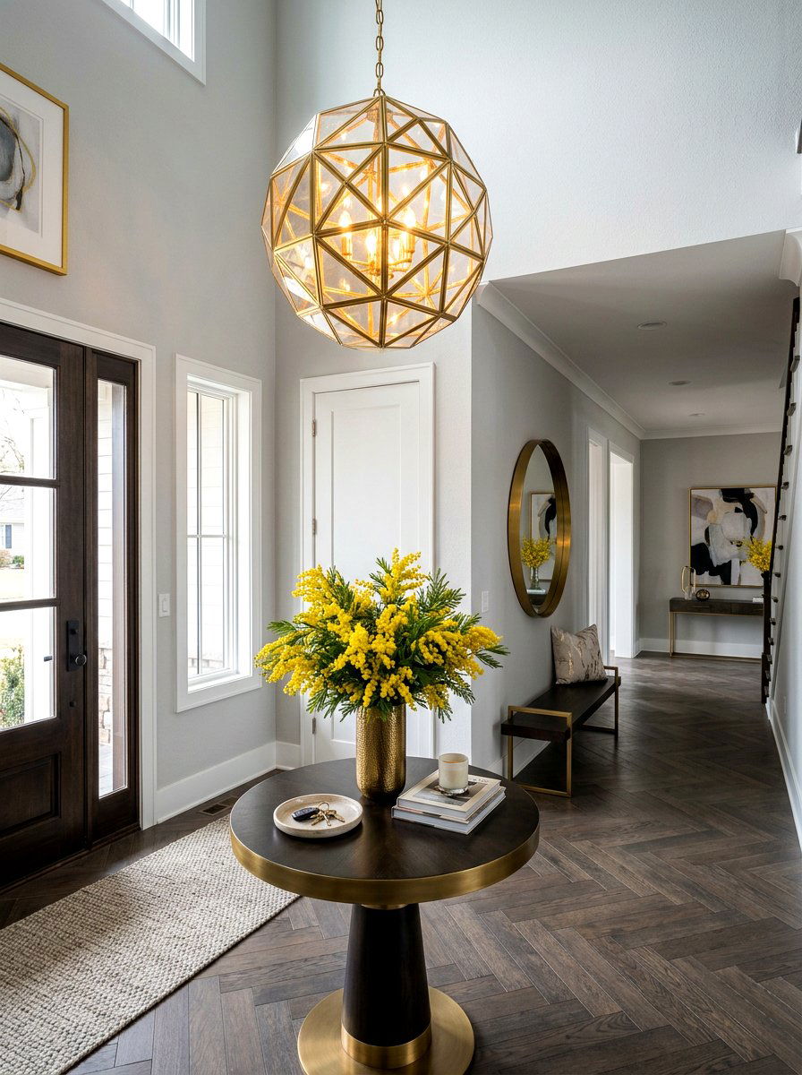 Brass Orb Entryway Light - 25 Spring Foyer Chandelier Ideas