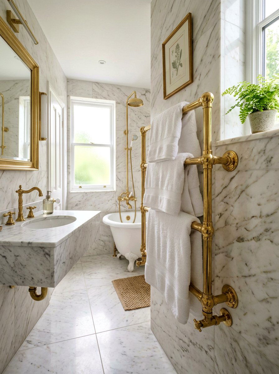 Brass Towel Rack In Small Bathroom - 25 Spring Brass Accent Decor Ideas