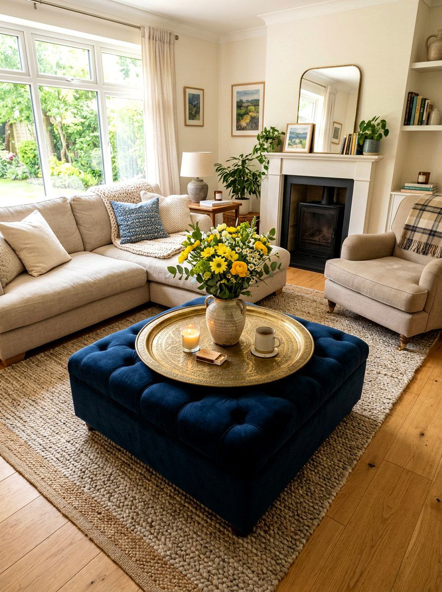 Brass Tray On Wooden Ottoman - 25 Spring Brass Accent Decor Ideas