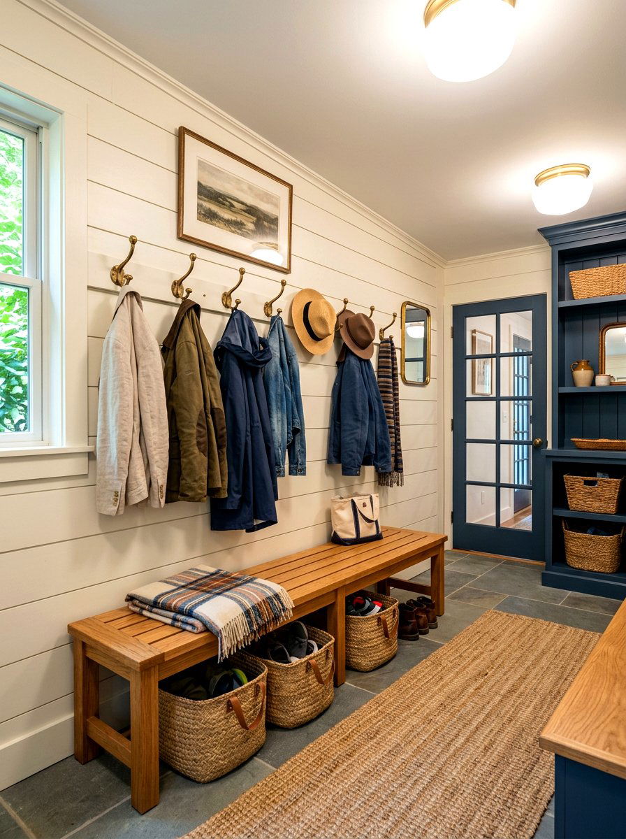 Brass Wall Hooks In Mudroom - 25 Spring Brass Accent Decor Ideas