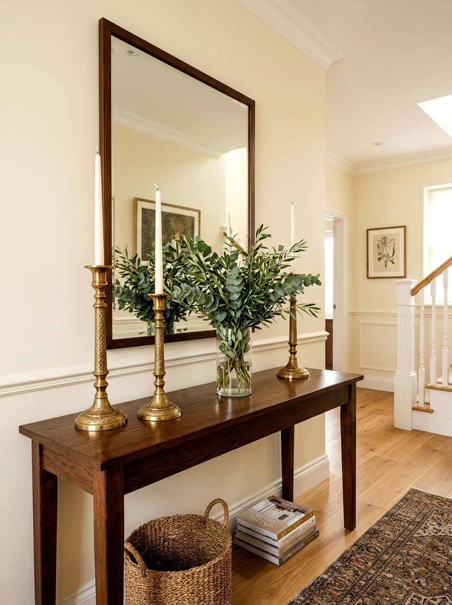 Brass candle holder - 25 Spring Hallway Table Decor Ideas