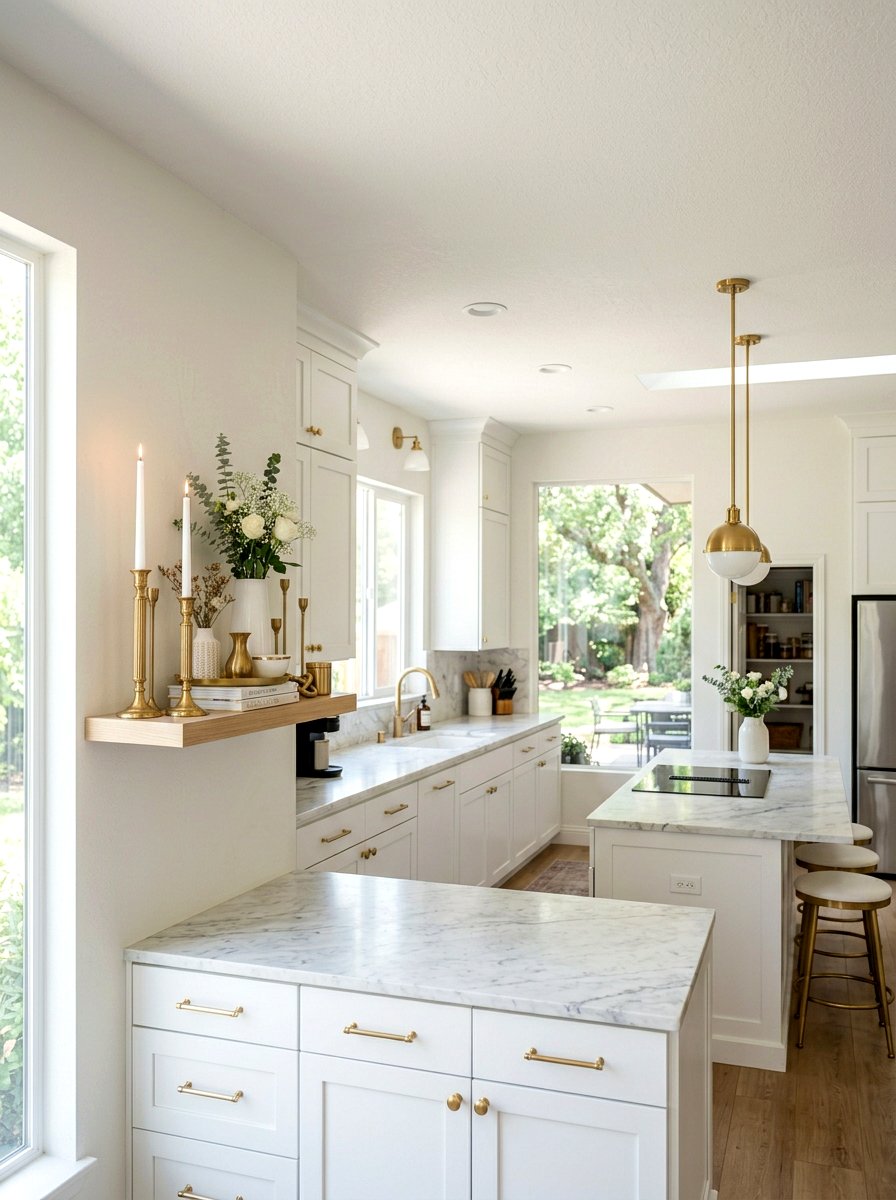 Brass candle holders - 25 Spring Kitchen Shelf Decor Ideas