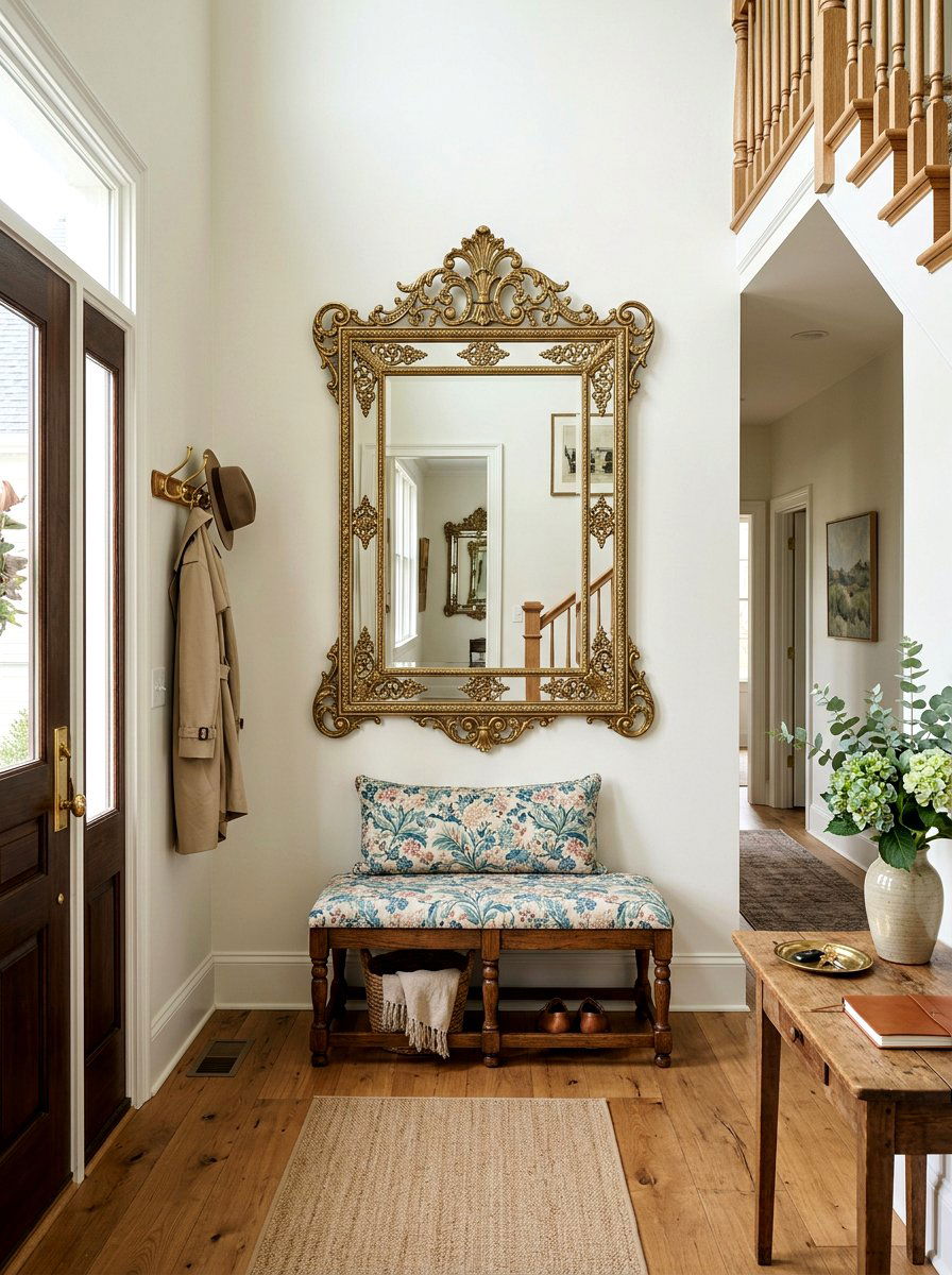 Brass frame mirror entryway - 25 Spring Grandmillennial Decor Ideas